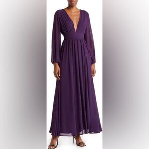 Love By Design | Dresses | Love By Design Iris Plunge Neck Long Sleeve Maxi  Dress Size M | Poshmark
